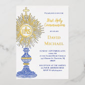 blue monstrance design | First Holy Communion 箔招待状 (正面)