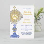 blue monstrance design | First Holy Communion 箔招待状 (立ち正面)