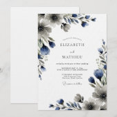 Blue Moody Floral Wedding 招待状 (正面/裏面)