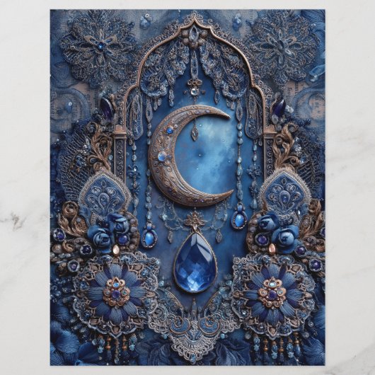 Blue Moon Charm Junk Journal Scrapbook Paper (正面)