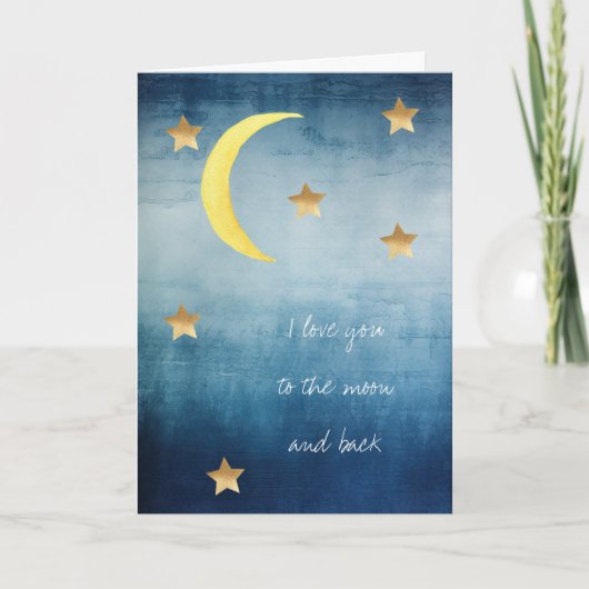 Blue Moon Gold Stars I love you to the moon & back カード (正面)