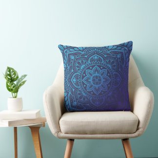 Blue Moon Mandala Throw Pillow クッション