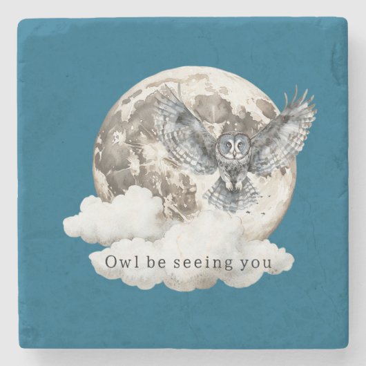 Blue Moon Owl Be Seeing You ストーンコースター (正面)