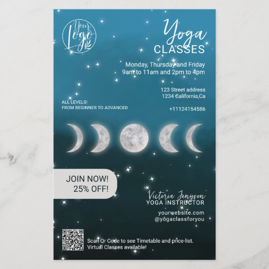 Blue moon star Yoga instructor studio classes チラシ (正面)
