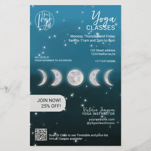 Blue moon star Yoga instructor studio classes チラシ (裏面)