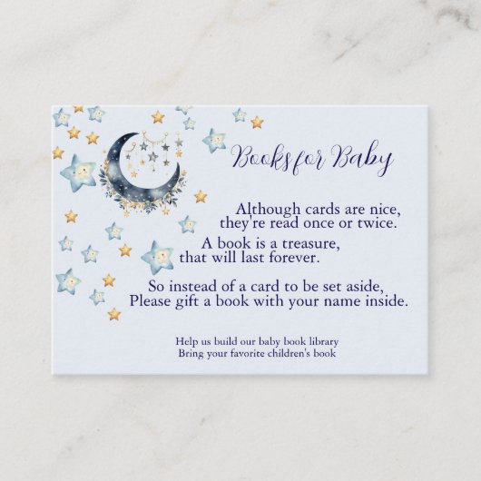 Blue Moon Stars Book for Baby Shower エンクロージャーカード (正面)