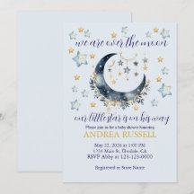 Blue Moon Stars Boy Baby Shower Invitation