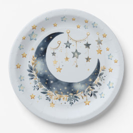 Blue Moon Stars Boy Baby Shower Paper Plate ペーパープレート