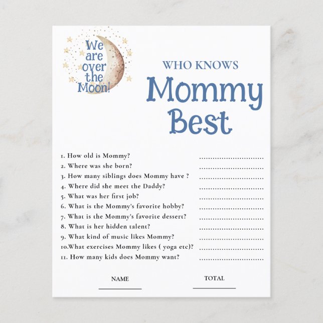 Blue Moon Who knows Mommy Best Baby Shower Game (正面)