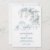 Blue Morning Glory Calligraphy Wedding Invitation 招待状 (正面)