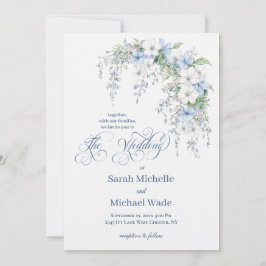 Blue Morning Glory Calligraphy Wedding Invitation 招待状