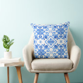 Blue Moroccan Zellige Pattern Throw Pillow クッション (椅子)