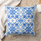 Blue Moroccan Zellige Pattern Throw Pillow クッション (ブランケット)