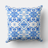 Blue Moroccan Zellige Pattern Throw Pillow クッション (裏面)