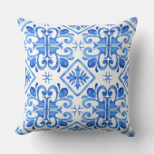 Blue Moroccan Zellige Pattern Throw Pillow クッション (正面)
