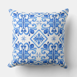Blue Moroccan Zellige Pattern Throw Pillow クッション