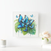 Blue Morpho Butterflies Gathering REF256 - Waterco スクエア壁時計 (ホーム)