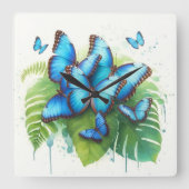 Blue Morpho Butterflies Gathering REF256 - Waterco スクエア壁時計 (正面)