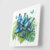Blue Morpho Butterflies Gathering REF256 - Waterco スクエア壁時計 (傾斜)