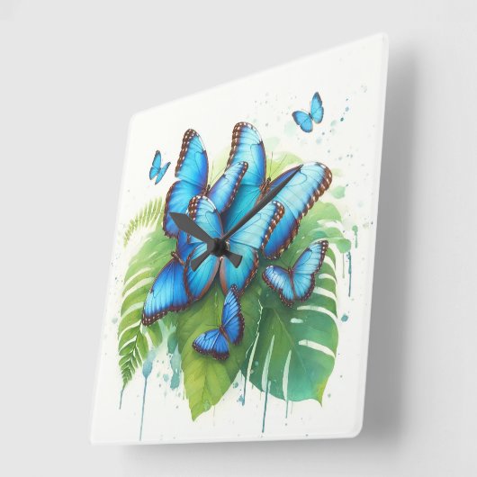 Blue Morpho Butterflies Gathering REF256 - Waterco スクエア壁時計 (傾斜)