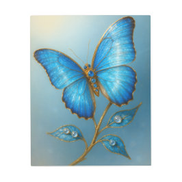 Blue Morpho Butterfly Art Gold Sapphire Art Print メタルプリント