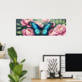 Blue Morpho Butterfly Floral Botanical Art Poster ポスター (ホームオフィス)