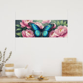Blue Morpho Butterfly Floral Botanical Art Poster ポスター (キッチン)