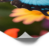 Blue Morpho Butterfly Floral Botanical Photo Art ポスター (角)