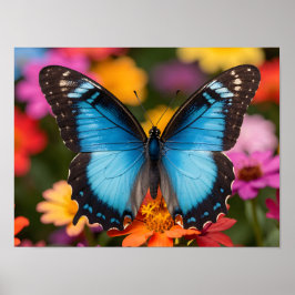 Blue Morpho Butterfly Floral Botanical Photo Art ポスター