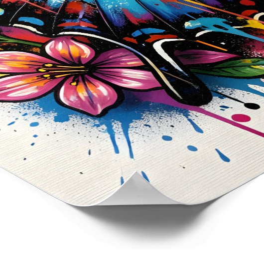 Blue Morpho Butterfly Street Art Graffiti Grunge ポスター (角)