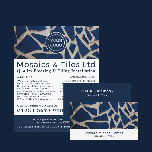 Blue Mosaic, Floorer, Tile Installer Advertising チラシ