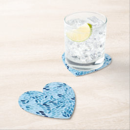 Blue Mosaic Petals Heart Paper Coaster ペーパーコースター