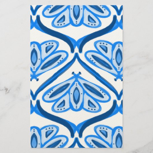 Blue Moth Butterfly Watercolor Looks White Pretty  便箋 (正面)