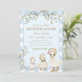 Blue Mother Goose Baby Shower Gender Boy 招待状 (スタンド正面)