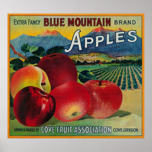 Blue Mountain Apple Crate LabelCove、または ポスター (正面)