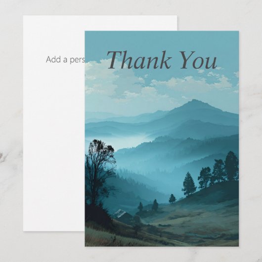 Blue Mountain Landscape Thank You Card 招待状 (正面/裏面)