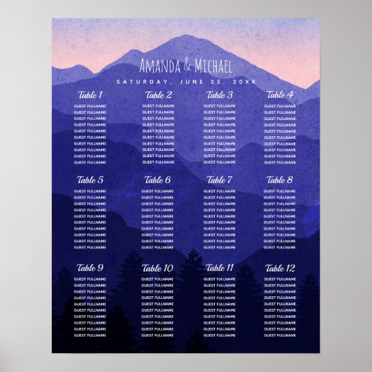 Blue Mountains Wedding Seating Chart ポスター (正面)