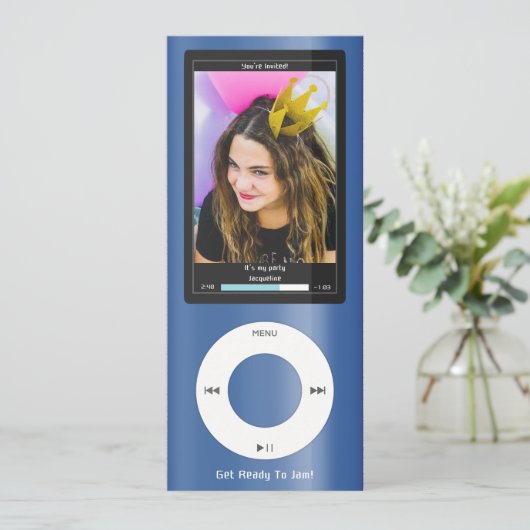 Blue MP3 Music Player II Birthday 招待状 (スタンド正面)