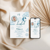 Blue Mr ONE-derful Photo Birthday Invitation 招待状