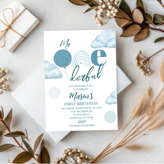 Blue Mr ONEderful First Birthday 招待状