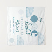 Blue Mr Onederful Sky Cloud 1st Birthday  タペストリー (正面(横))