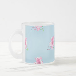Blue mug with pink Lilly's  フロストグラスマグカップ
