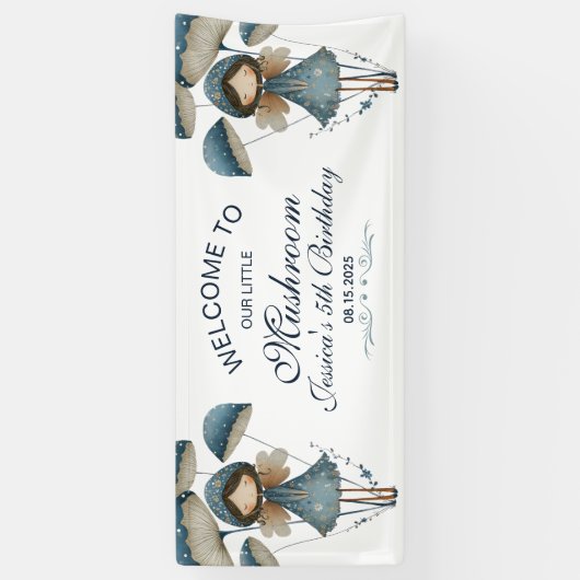 Blue Mushroom Fairy Enchanted Kids Birthday Party  横断幕 (縦)