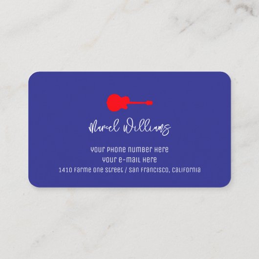 Blue Music Business Card for Guitar Teachers 名刺 (裏面)