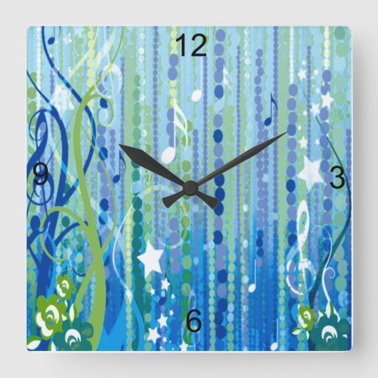 Blue Music Decorative Wall Clock スクエア壁時計 (正面)