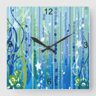 Blue Music Decorative Wall Clock スクエア壁時計