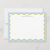 Blue & Mustard Wavy Border Note Card 招待状 (正面)