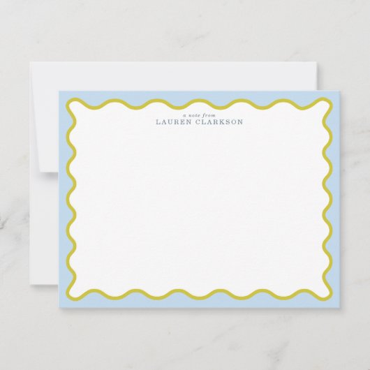 Blue & Mustard Wavy Border Note Card 招待状 (正面)