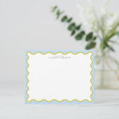 Blue & Mustard Wavy Border Note Card 招待状 (スタンド正面)