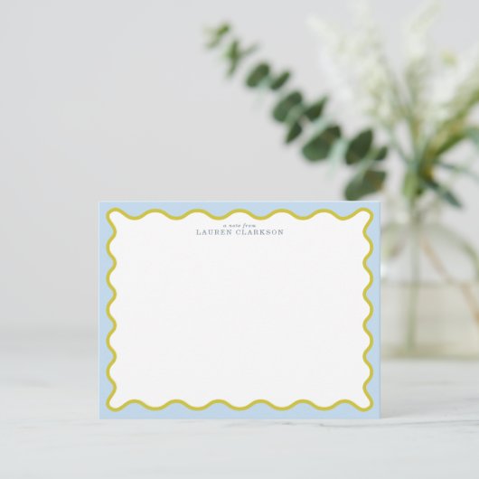 Blue & Mustard Wavy Border Note Card 招待状 (スタンド正面)